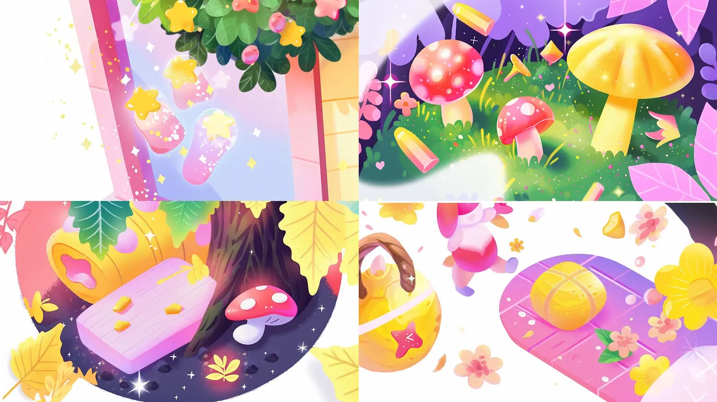 Whimsical Pastel Dreamscape: A Synthesis of Fantasy and Vibrancy in Digital Art - Midjourney sref style