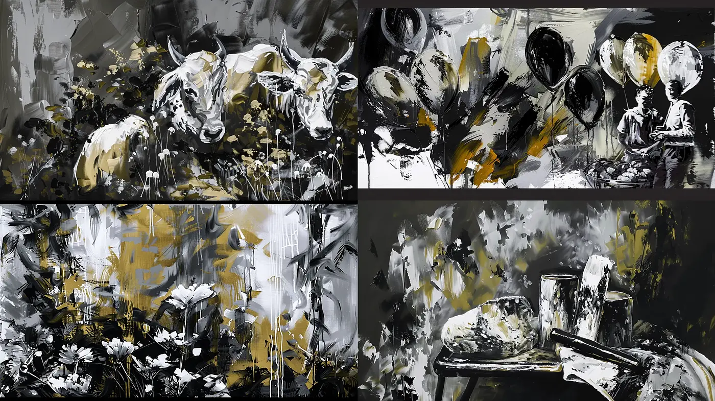 Monochromatic Essence with Dynamic Brushwork and Expressionist Tendencies - Midjourney sref style