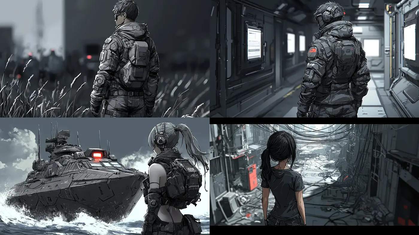 Monochromatic Depth: A Fusion of Cyberpunk and Realism in Grayscale - Midjourney sref style