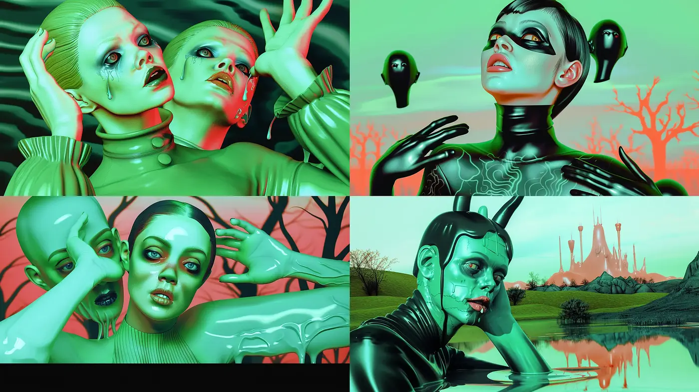 Surreal Synthetic Dreamscape in Luminous Jade Tones - Midjourney sref style