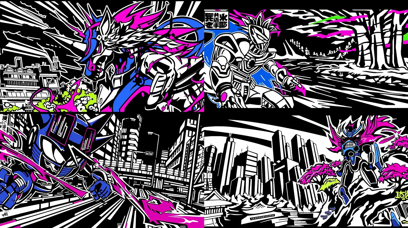 Dynamic Cyberpunk Silhouettes with Neon Contrasts - Midjourney sref style