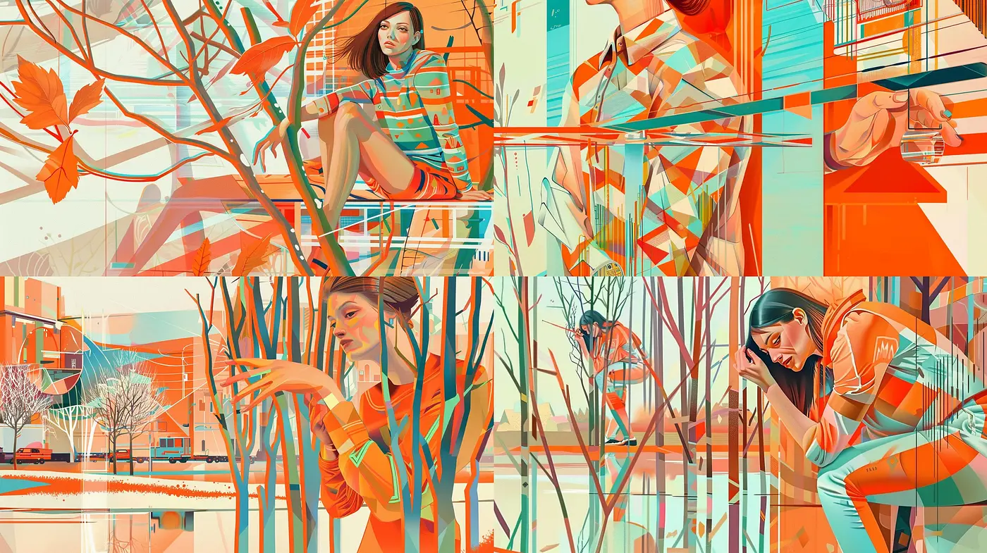 Autumnal Hues Of Geometric Abstraction In Contemporary Portraiture - Midjourney sref style