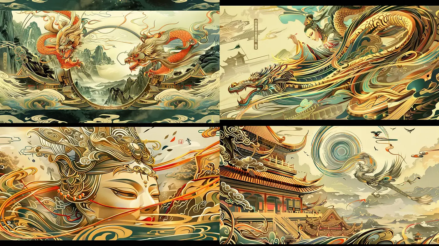 Ethereal Eastern Mythology in Art Nouveau Fusion - Midjourney sref style
