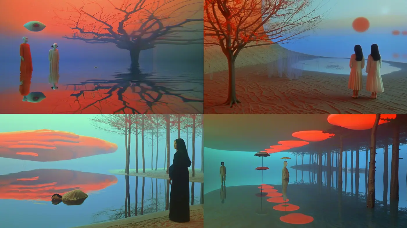 Ethereal Dreamscapes in Surreal Hues: A Study in Atmospheric Ambiguity - Midjourney sref style