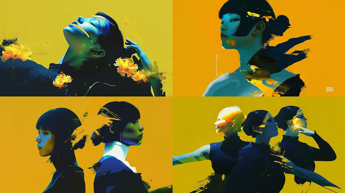 Contemporary Dynamic Contrasts: Vivid Yellow and Stark Silhouettes - Midjourney sref style