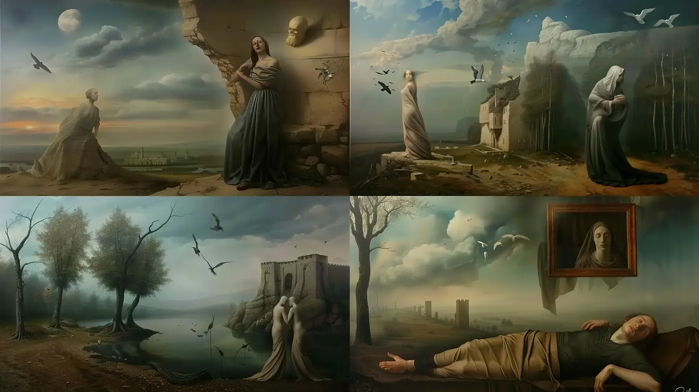 Ethereal Dreamscapes with Surrealist Overtones - Midjourney sref style