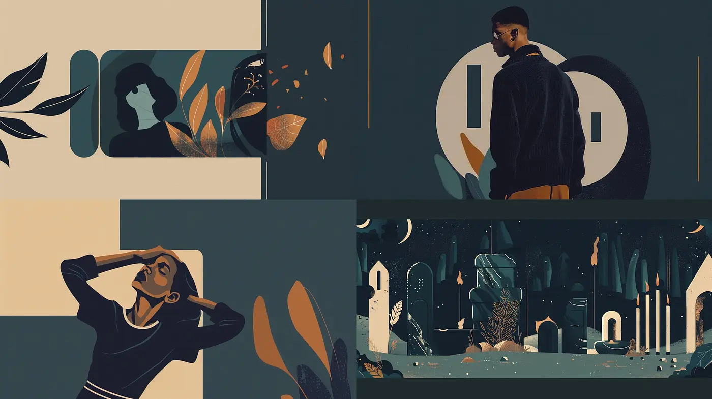 Stylized Simplism with Muted Earth Tones & Graphic Accents - Midjourney sref style