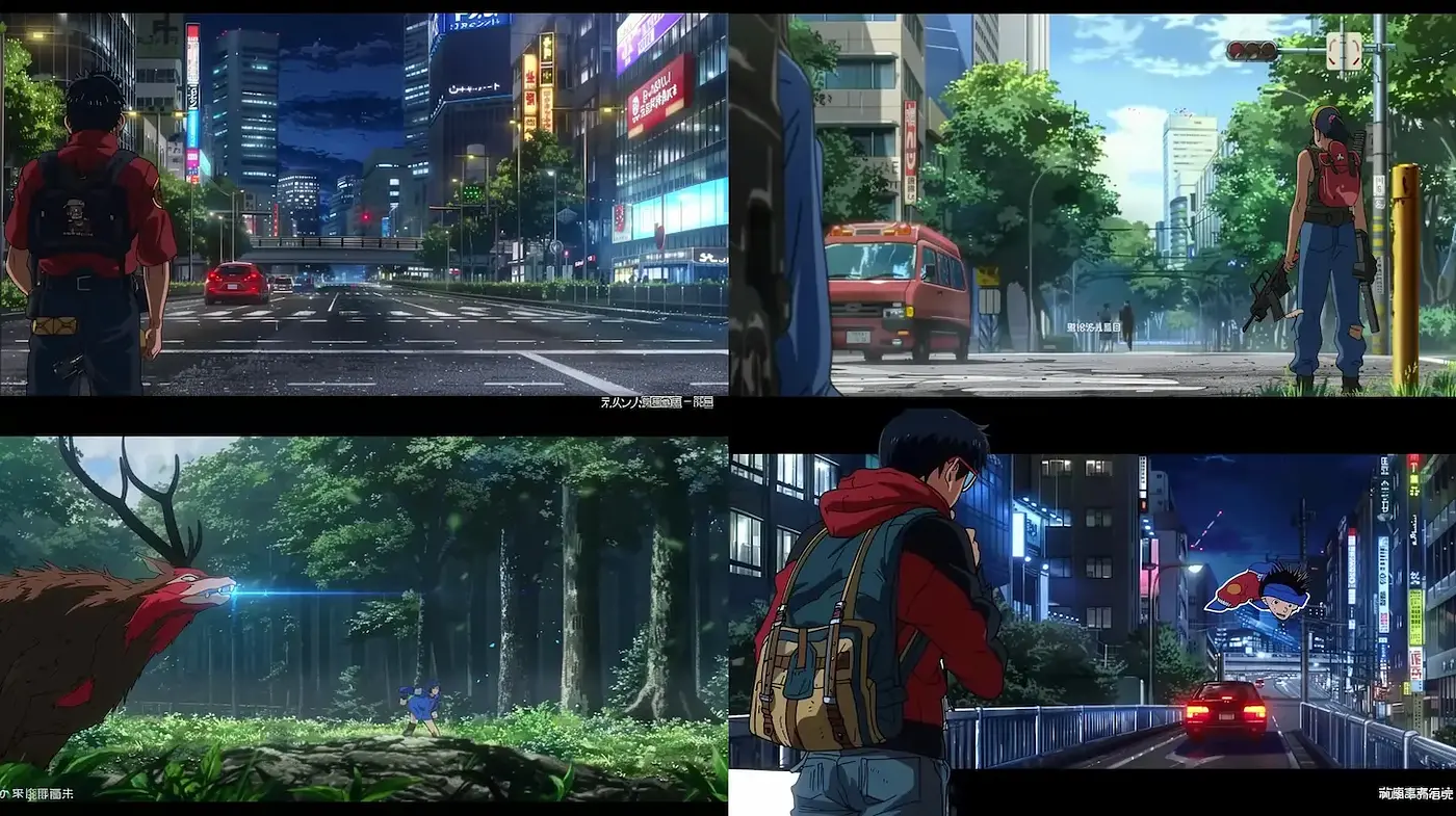 Futuristic Urban Anime with Nature Elements and Neon Glow - Midjourney sref style