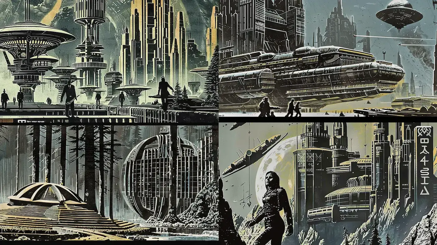 Futuristic Dystopian Aesthetic with Retro Touches - Midjourney sref style