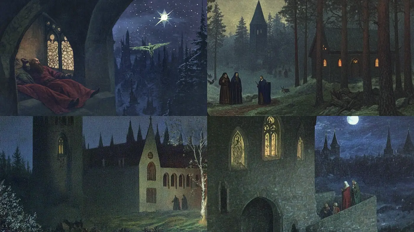 Enigmatic Nocturne: A Tapestry of Twilight and Gothic Intrigue - Midjourney sref style