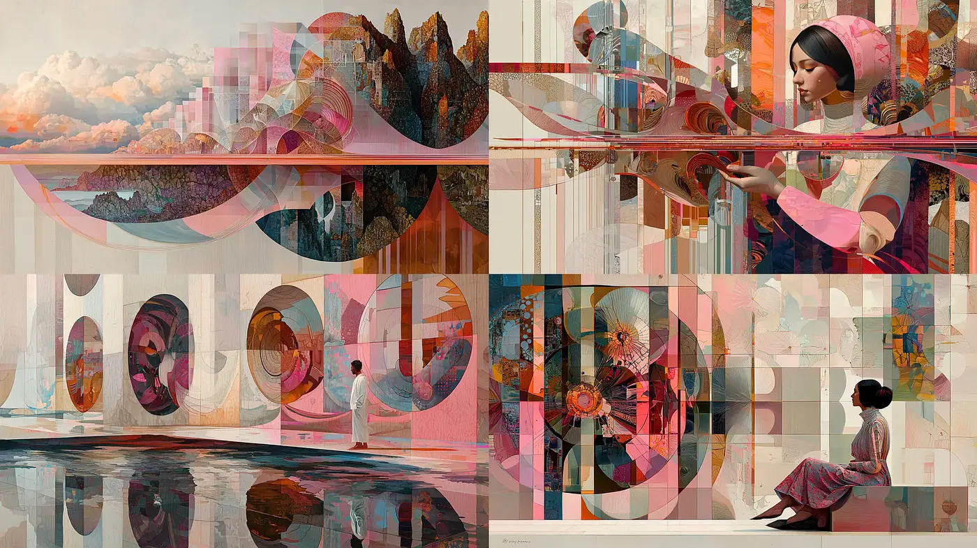 Ethereal Geometric Synthesis with a Pastel Dreamscape - Midjourney sref style