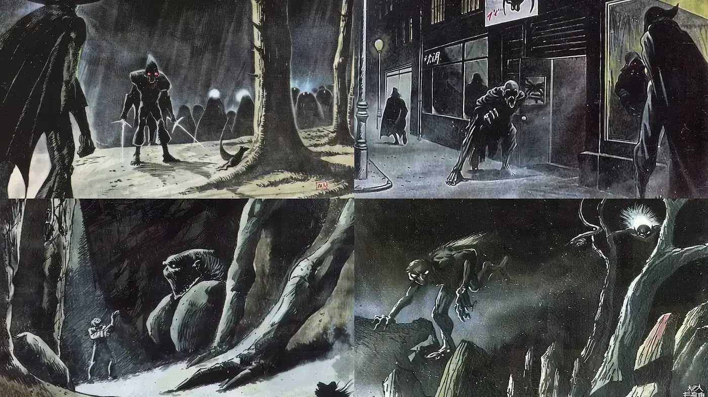 Dark, atmospheric illustrations with a hint of retro horror - Midjourney sref style