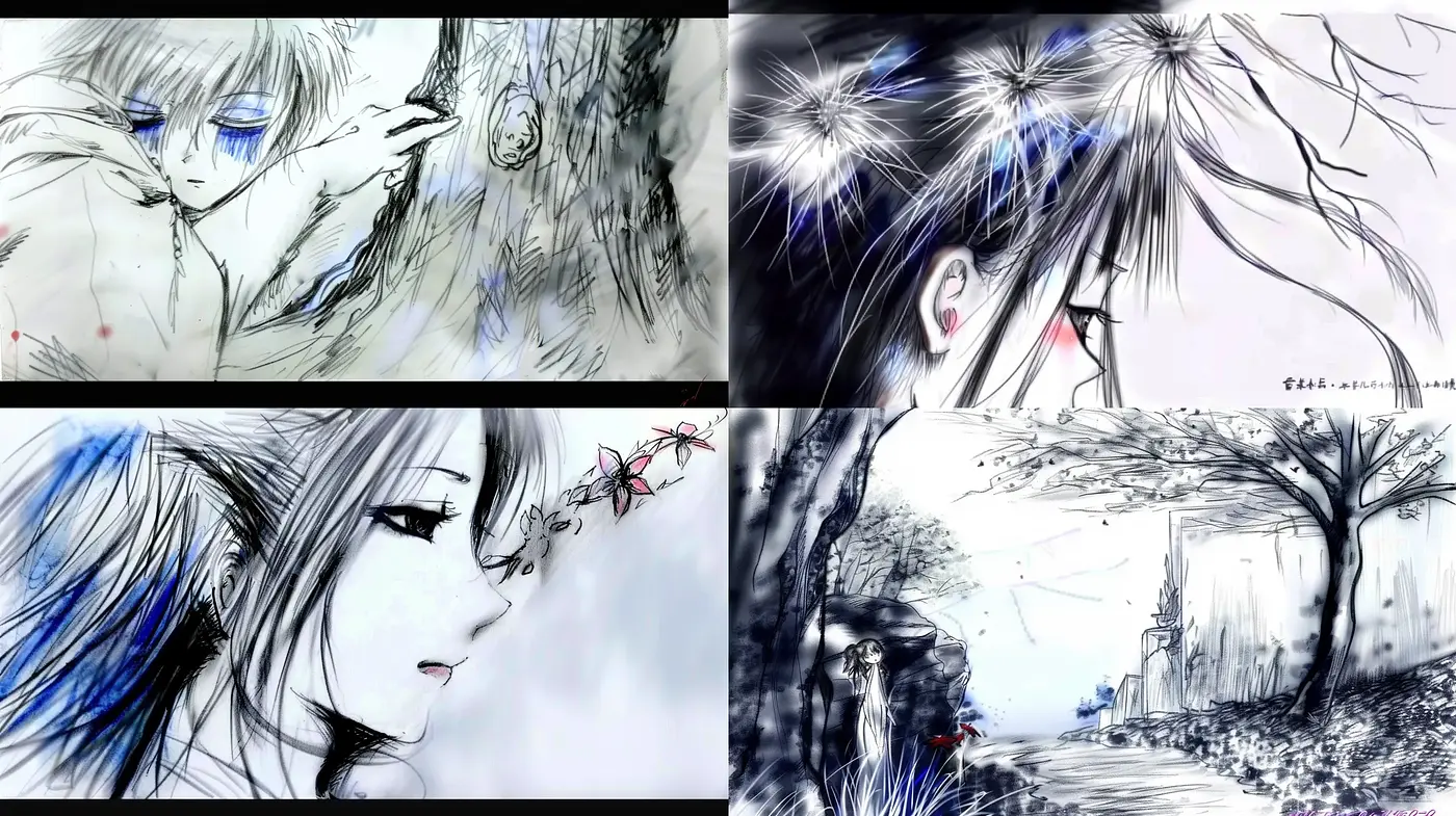 Ephemeral Brushstrokes of Emotion: Ethereal Manga-Inspired Artistry - Midjourney sref style