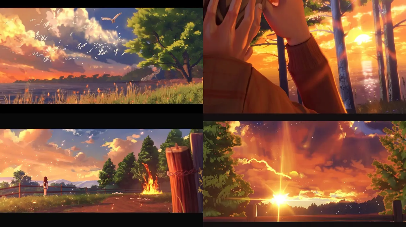 Twilight Ambiance Across Four Seasons: A Consistent Warm Spectrum and Textured Brushwork - Midjourney sref style