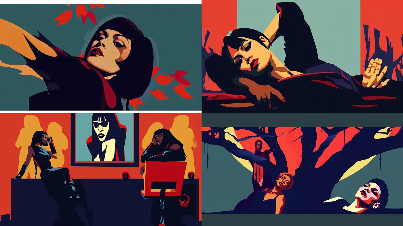 Stylized Graphic Boldness: A Cohesive Fusion of Striking Colors and Flat Textures - Midjourney sref style