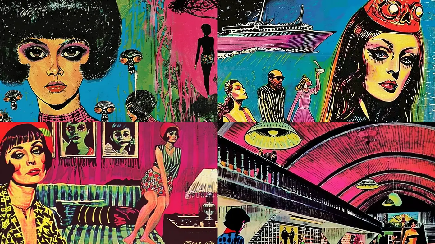 Retrofuturistic Pop Art Fusion with Vibrant Comic Book Aesthetics - Midjourney sref style