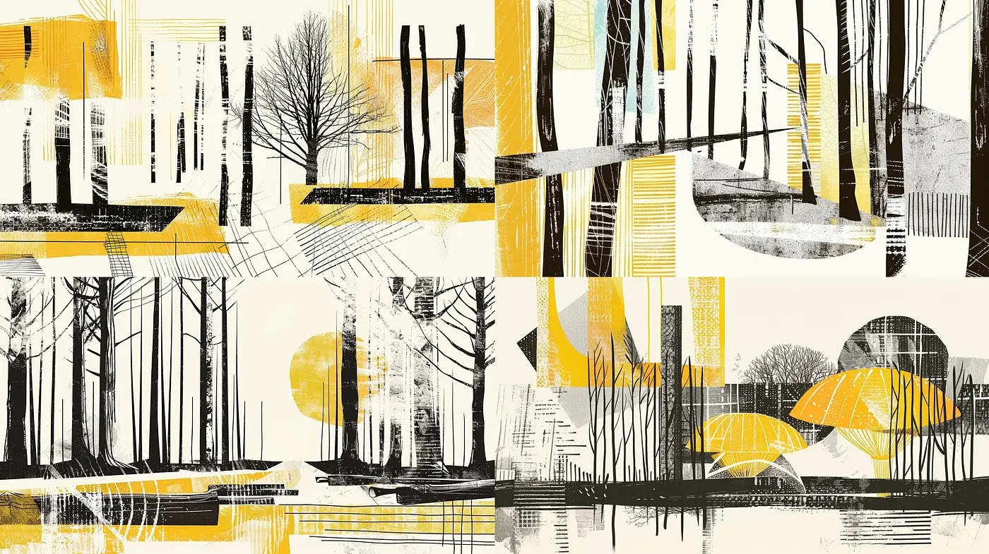 Abstract Arboreal Illustrations with Quantitative Tonal Dynamics - Midjourney sref style