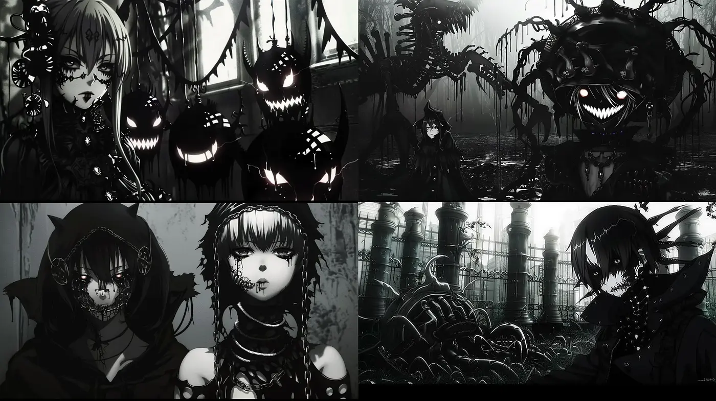 Eerie Monochrome Manga-Inspired Visuals - Midjourney sref style