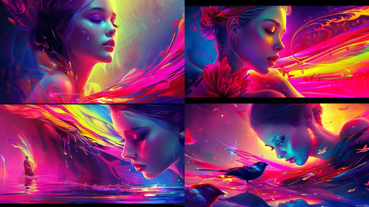 Luminous Dreamscape Portraiture with Vivid Strokes and Ethereal Glow - Midjourney sref style