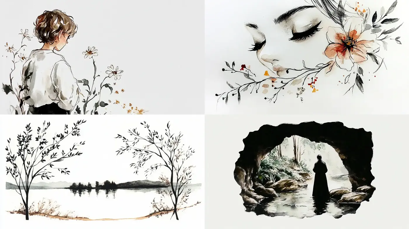 Ink Wash Serenity: Evoking East Asian Artistic Sensibilities - Midjourney sref style