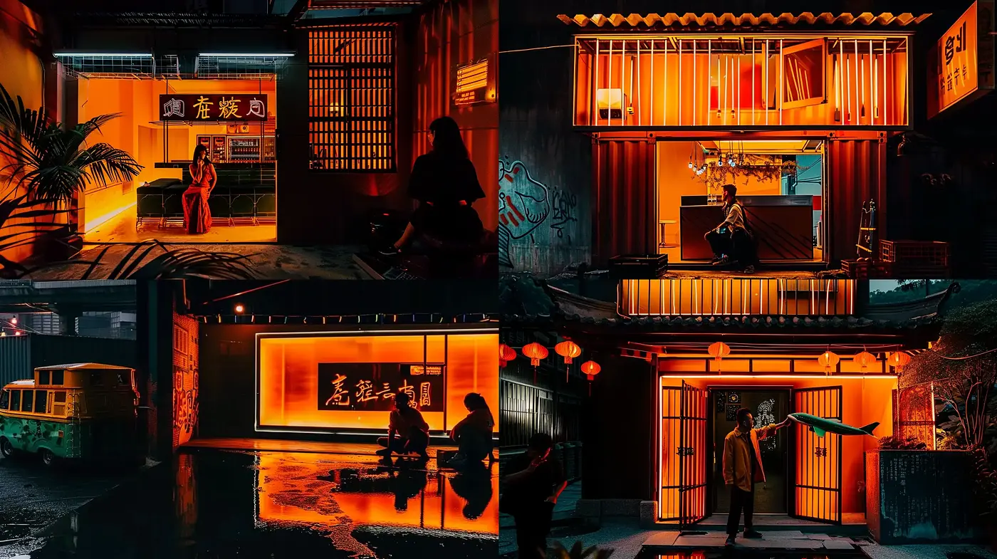 Neon-Noir Urban Dreamscape: A Cinematic Homage with a Cyberpunk Edge - Midjourney sref style