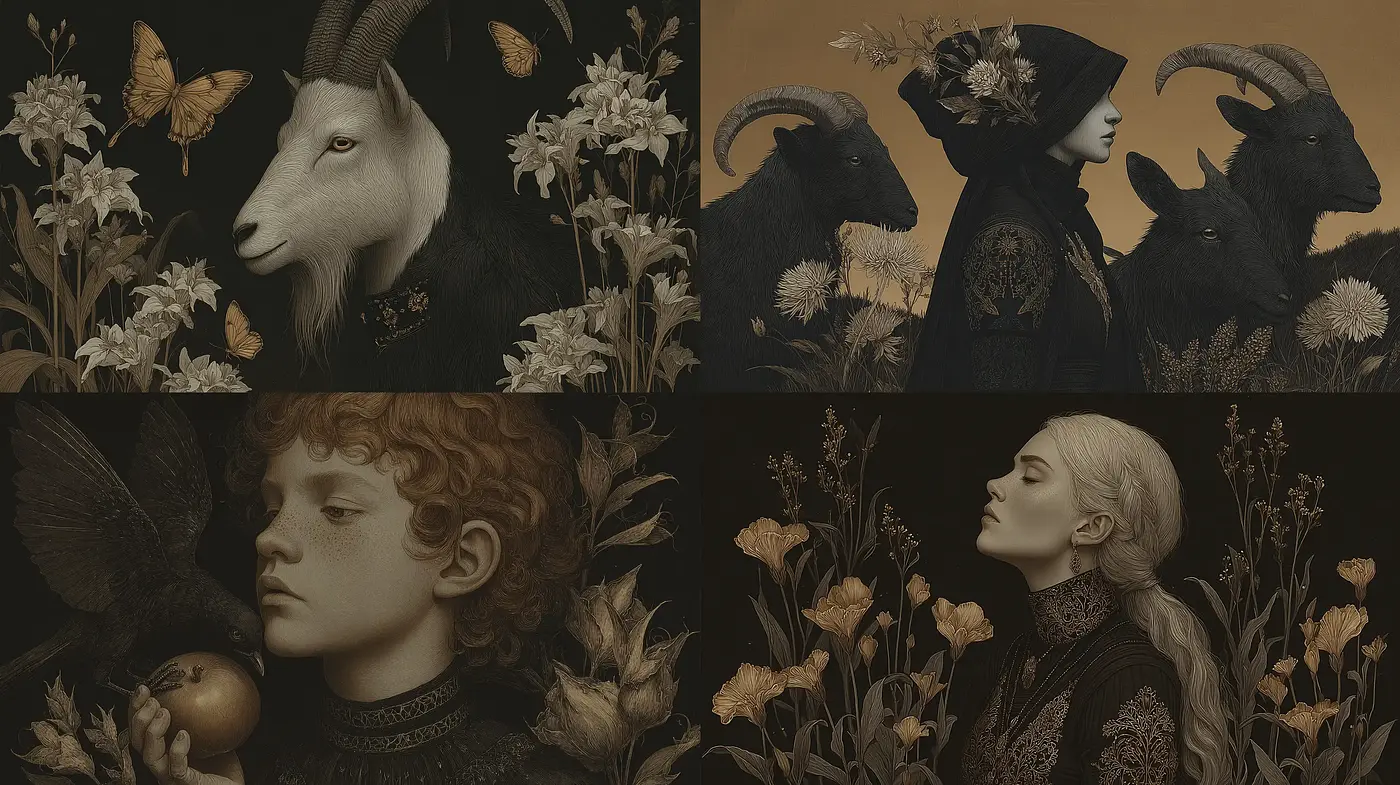 Dark and Surreal Imagery with Elemental Nature Influences - Midjourney sref style