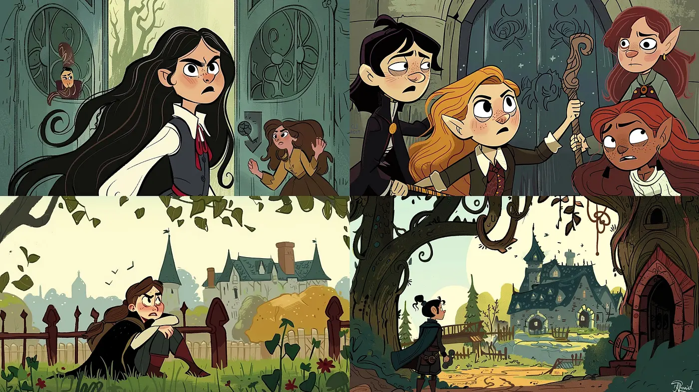 Enchanted Tales of Stylized Animation: A Harmonious Blend of Storybook Hues and Expressive Details - Midjourney sref style