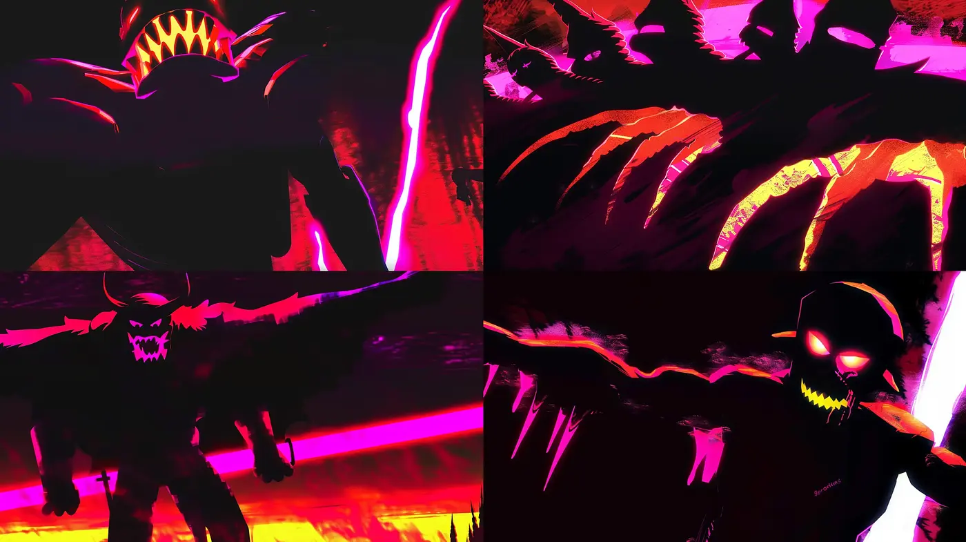 Neon Noir Monstrosity: An Eerie Cybernetic Fusion - Midjourney sref style