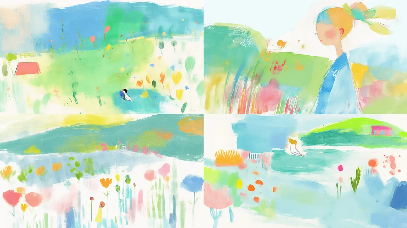 Whimsical Serenity: A Pastel-Colored Dreamscape with Expressive Brushwork and a Tranquil Atmosphere - Midjourney sref style