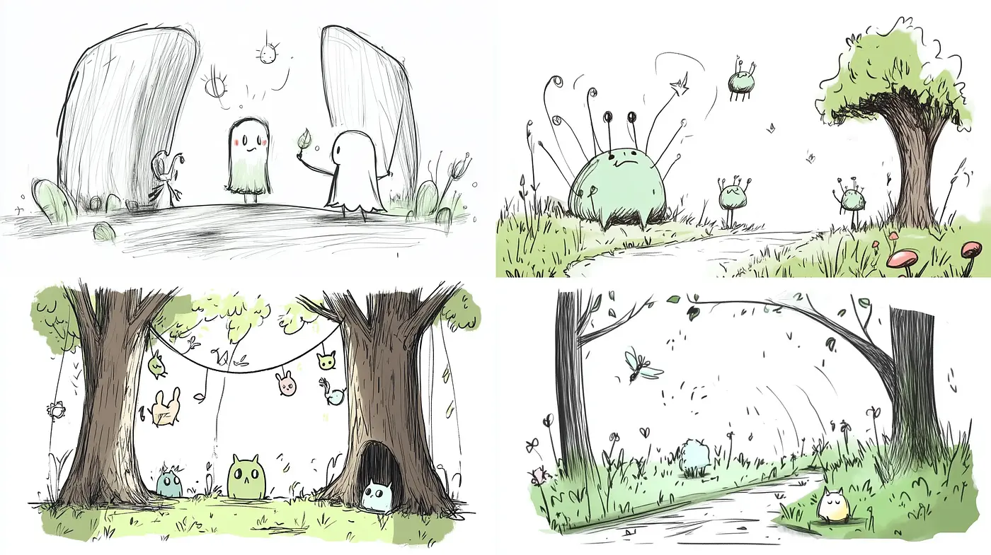 Whimsical Sketchbook Garden: A Blend of Playful Illustration with Natural Hues - Midjourney sref style