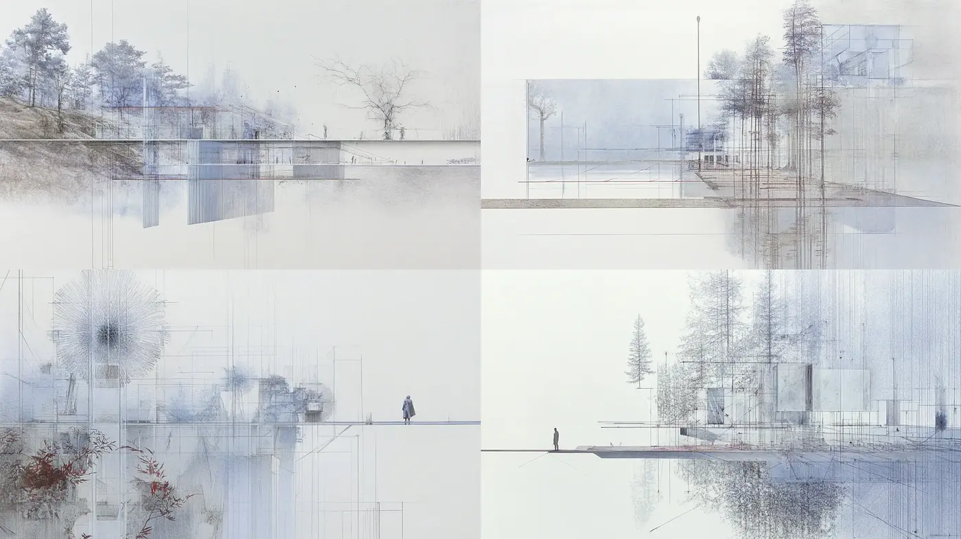 Ethereal Architectural Watercolor Impressions - Midjourney sref style