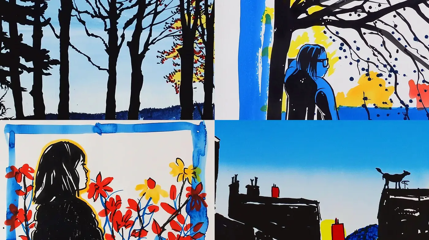Bold Silhouette Contrasts with Lively Color Splashes - Midjourney sref style