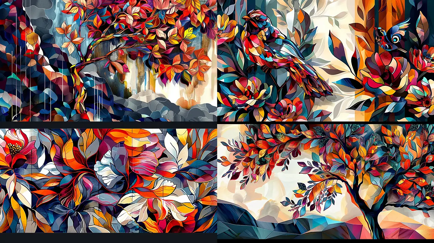 Vibrant Stylized Nature Mosaic - Midjourney sref style