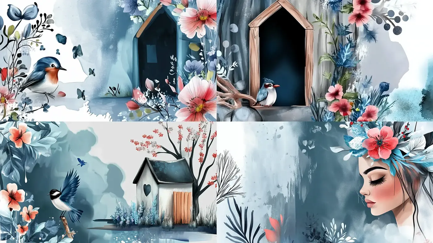 Watercolor Whimsy and Floral Fusion - Midjourney sref style