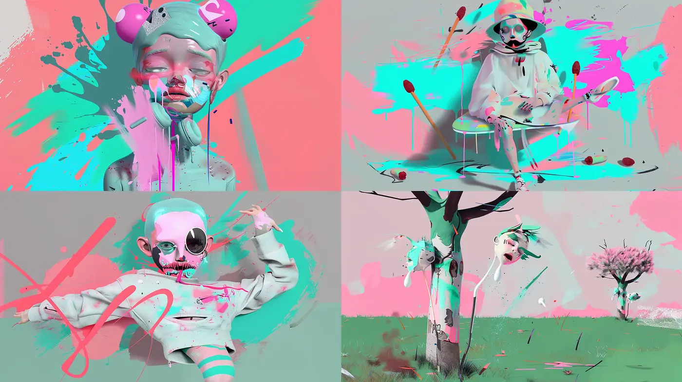 Vibrant Anarchy: A Fusion of Urban Graffiti and Surreal Pop Art - Midjourney sref style