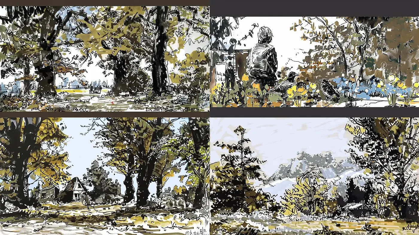 Natural landscapes with a vintage and lively essence - Midjourney sref style