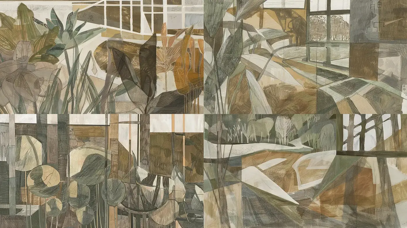 Abstract Nature Scenes with a Mid-Century Modern Aesthetic - Midjourney sref style