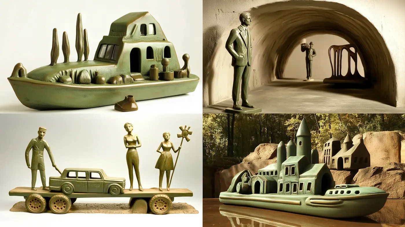 Bronze Tinted Surrealism with a Hint of Retro-Futurism - Midjourney sref style