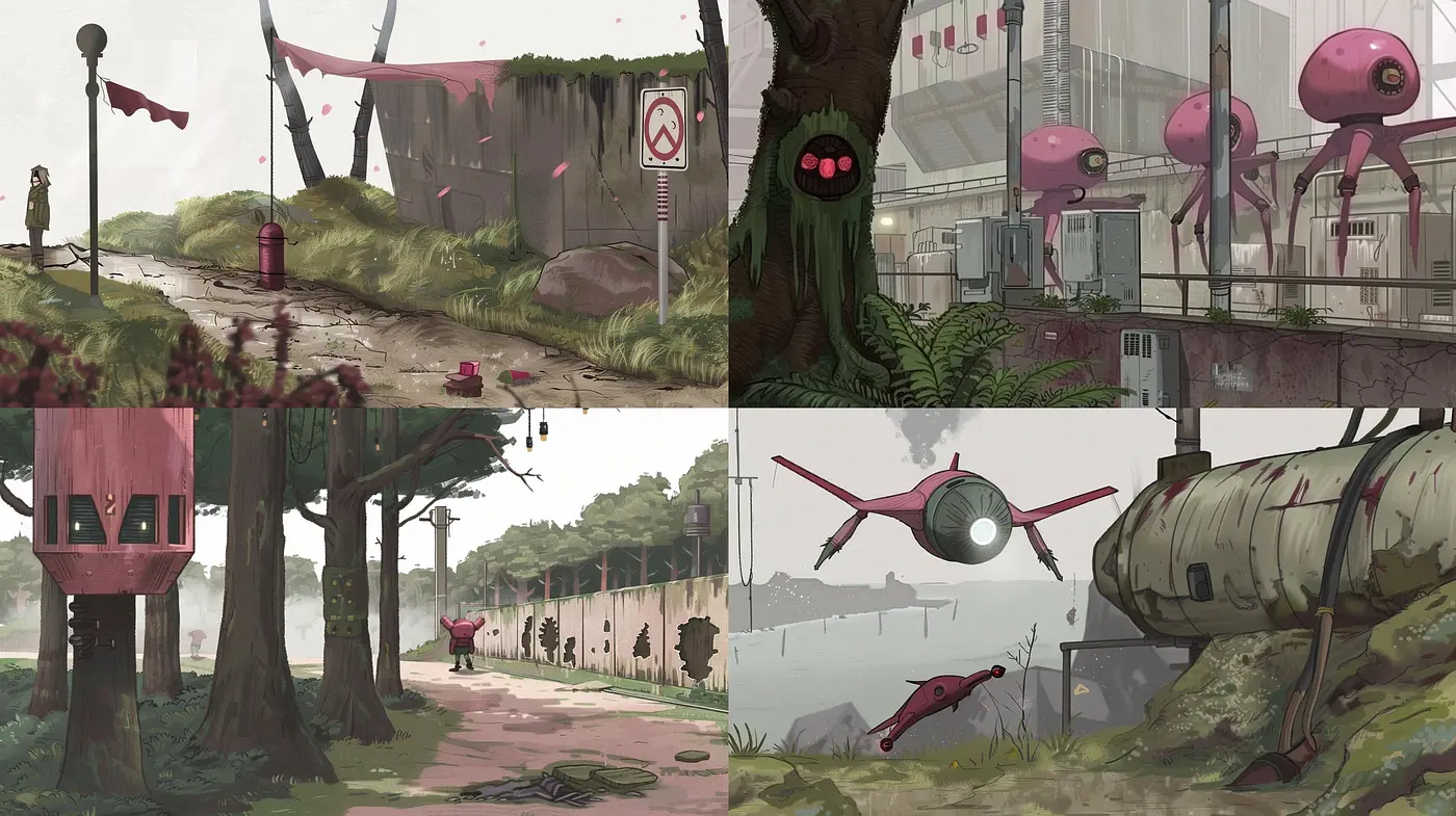 Ethereal Whisper of a Dystopian Reality: A Fusion of Muted Pastels and Surrealist Intrigue - Midjourney sref style