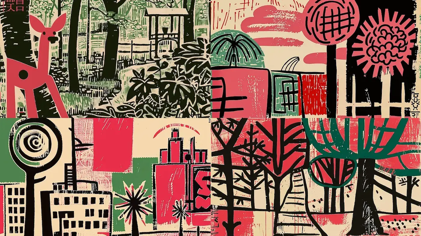 Eclectic Mid-Century Modern with Vibrant Geometric Elements - Midjourney sref style