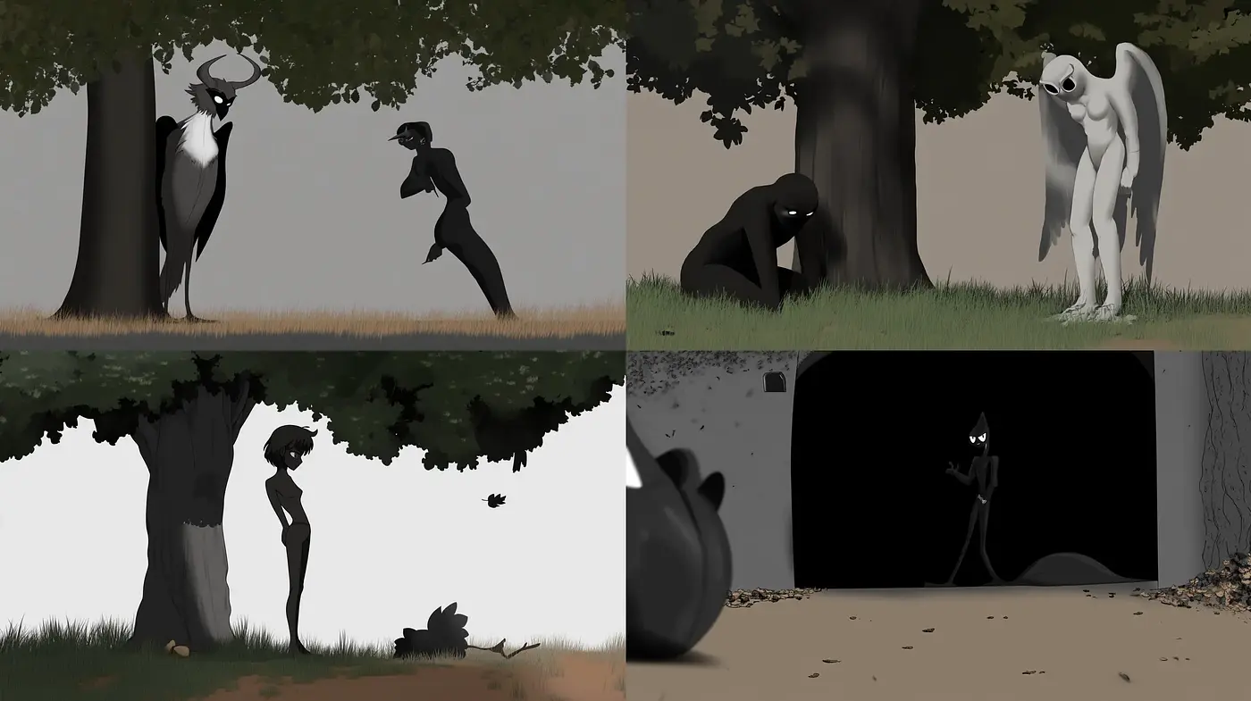 Mystic Shadows and Silhouettes: A Consistent Thematic Expression - Midjourney sref style