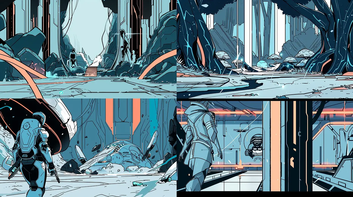 Futuristic Teal and Orange Sci-Fi Illustration Style - Midjourney sref style