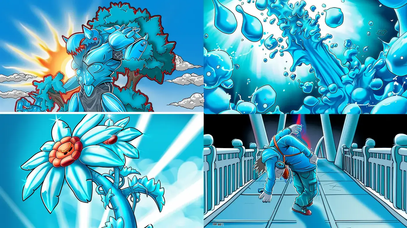 Vibrant and Whimsical Blue-Themed Illustrations with a Cartoonish Essence - Midjourney sref style
