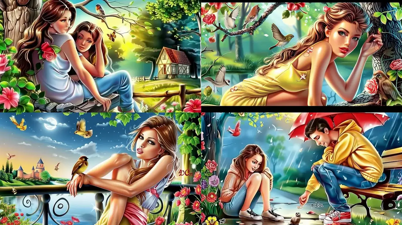 Vibrant, whimsical illustrations with emotional connection and natural elements - Midjourney sref style