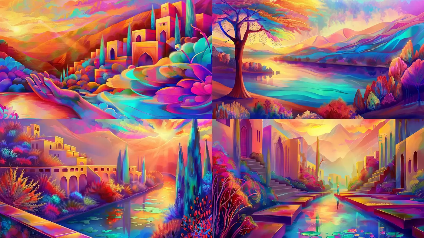 Surreal Chromatic Harmonies in Landscape Reverie - Midjourney sref style