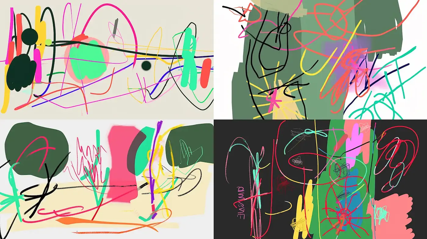 Dynamic Abstract Expressionism with Vibrant Line Work and Organic Shapes - Midjourney sref style