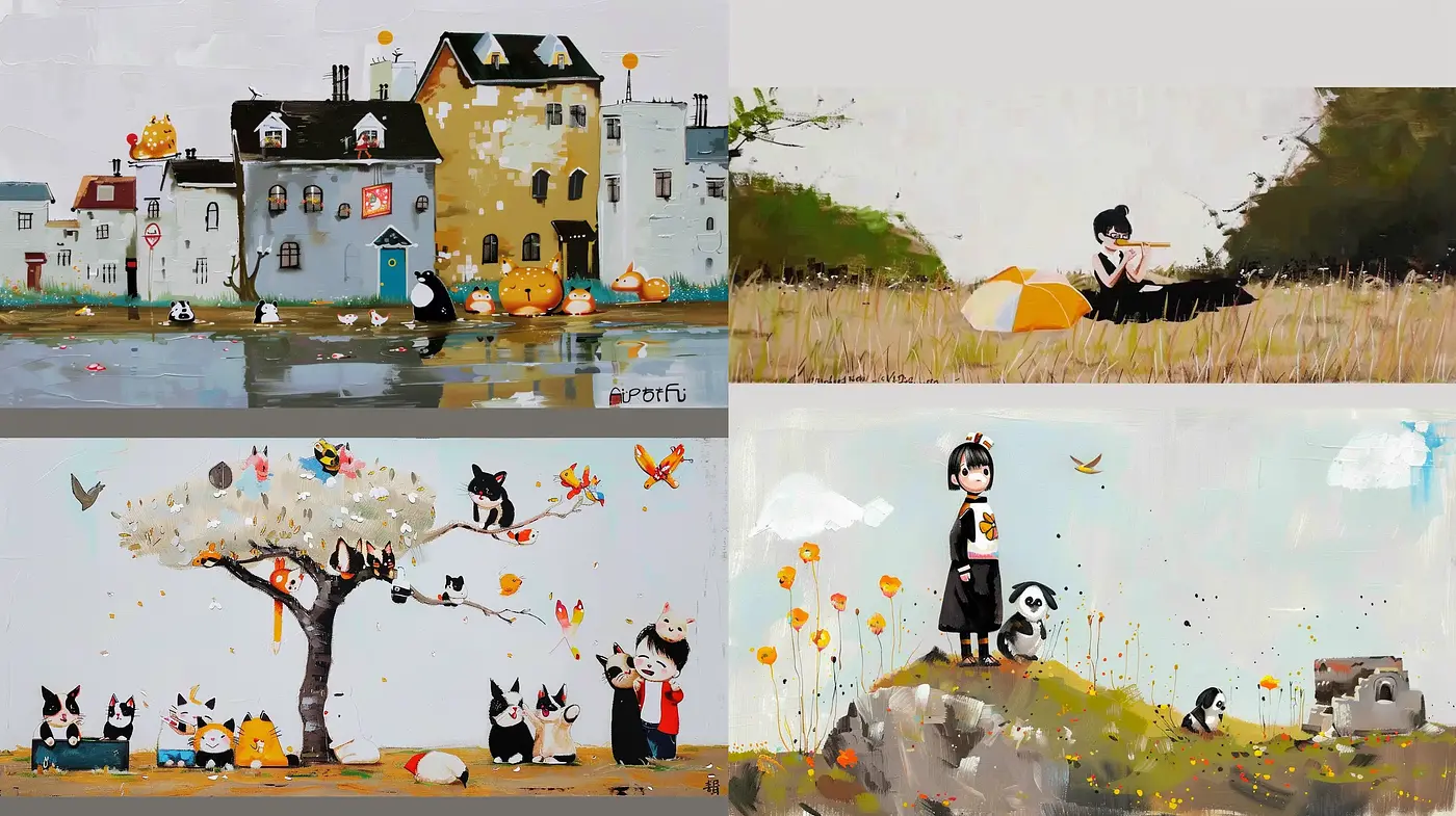 Whimsical Storybook Illustration with Expressive Brushwork and Earthy Hues - Midjourney sref style