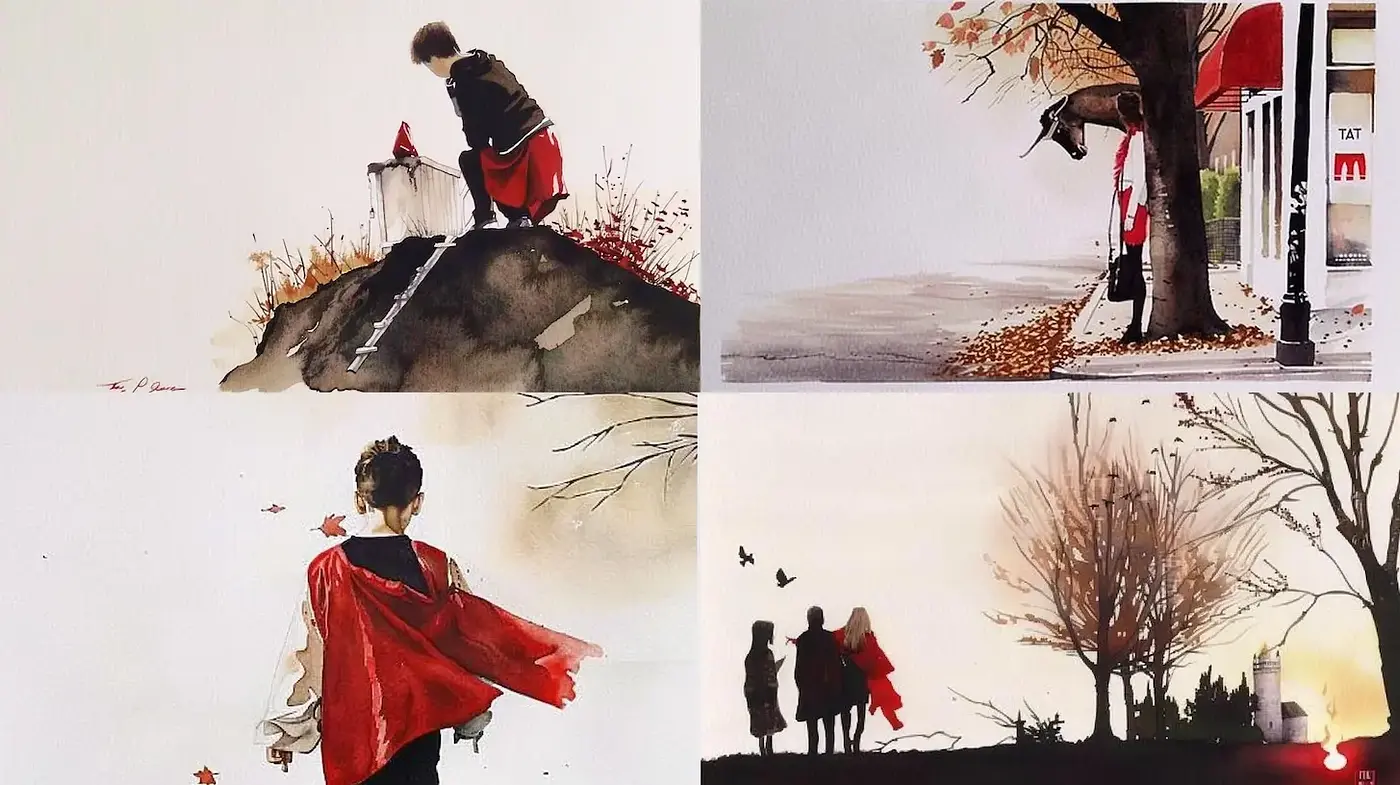 Evocative Watercolor with a Hint of Nostalgia - Midjourney sref style