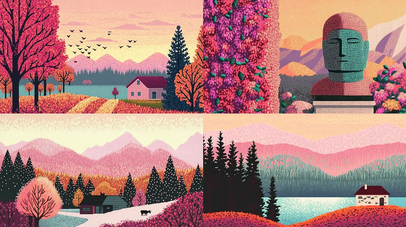 Retro Pixelated Landscape Dreamscapes - Midjourney sref style
