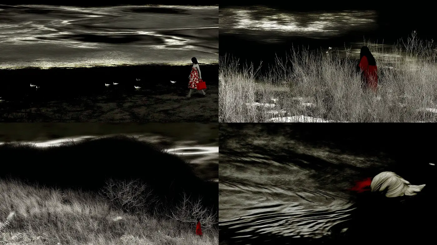 Moody and Ethereal Landscape with Red Accents - Midjourney sref style